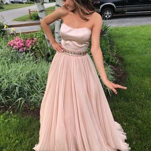 beautiful champagne blush pink prom dress